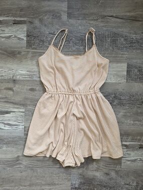 American Eagle Outfitters Tan & Cream Striped Spaghetti Strap Romper Size XS
